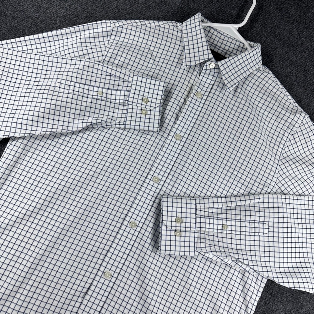 Banana Republic Button Down Mens L Large White Blue Check Non Iron Classic Fit